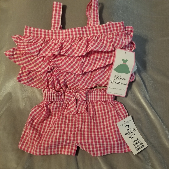 Rare Editions Baby Girl Pink Gingham Ruffle Shorts Set Cotton Infant NWT 12M - Picture 7 of 10
